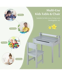 Gouun Wooden Kids Activity Table and Chair Set with Paper Roll Holder and Storage