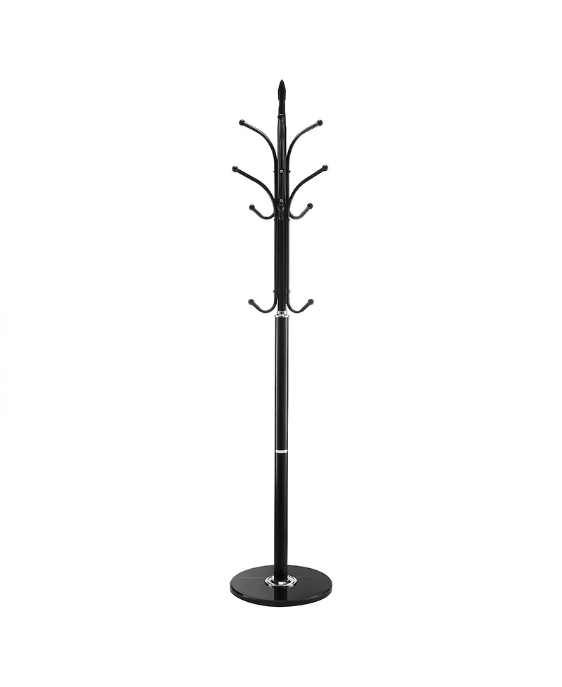 Sugift Freestanding Coat Rack with Marble Base 6 Hooks Carbon Steel Stand for Entryway Bedroom Office
