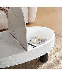 Flynama Oval Faux Marble Coffee Table with Hidden Drawer