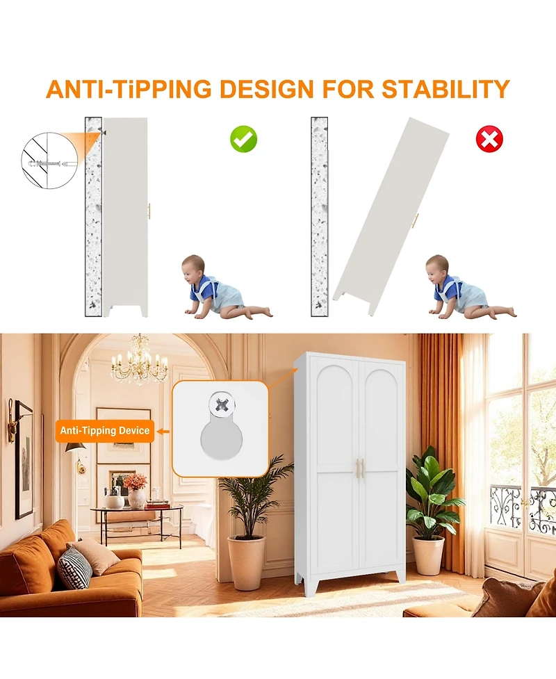 sumyeg 61" 2 Shapely Doors Cabinet Metal Storage Cabinet with Doors and Adjustable Shelves