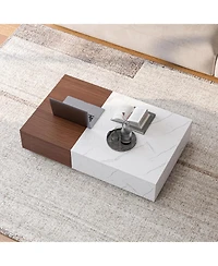 Flynama Modern Walnut Coffee Table with Storage Mdf Living Room Center Table