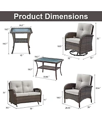 Bellefurn 8-Piece All-Weather Outdoor Wicker Family Conversation Set with Glider Loveseat, Arm Chairs, Swivel Rocking Chairs and Tables