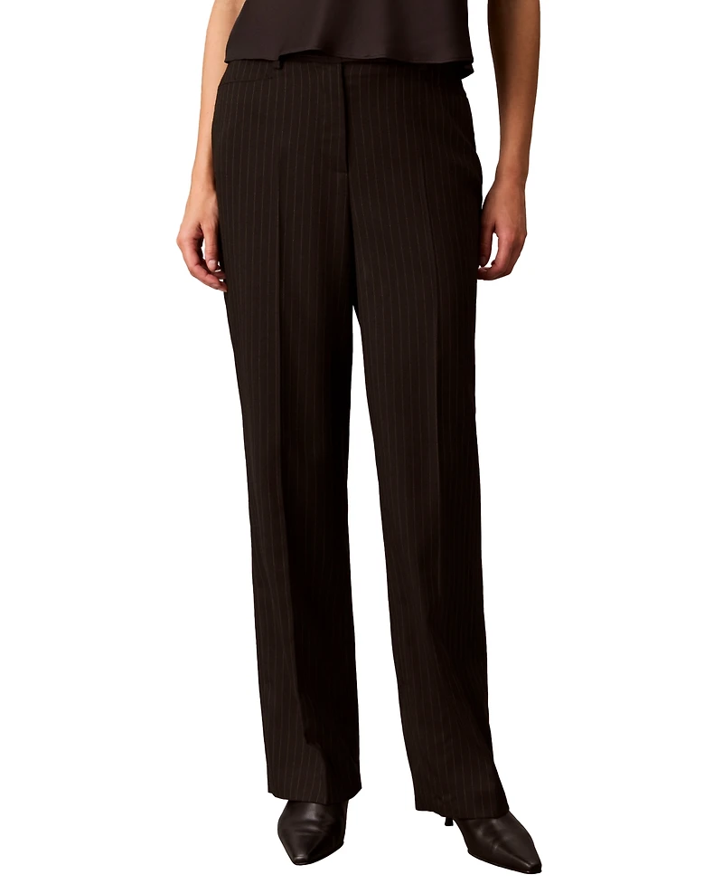 Calvin Klein Women's Petite High-Waisted Pinstripe Straight-Leg Dress Pants