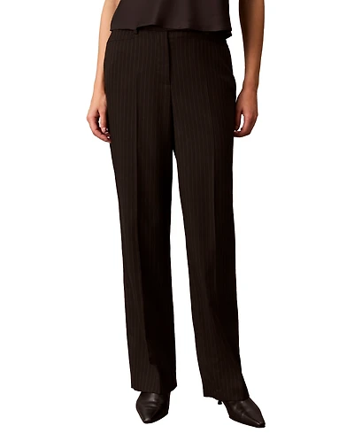 Calvin Klein Women's Petite High-Waisted Pinstripe Straight-Leg Dress Pants