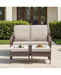 Pocassy Patio Furniture Set, Wicker Loveseat with 2 Ottomans for Backyard