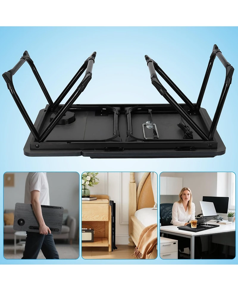 Gnuadz Laptop Bed Desk Adjustable Lap Table Charge Port Cup Holder Foldable Tray