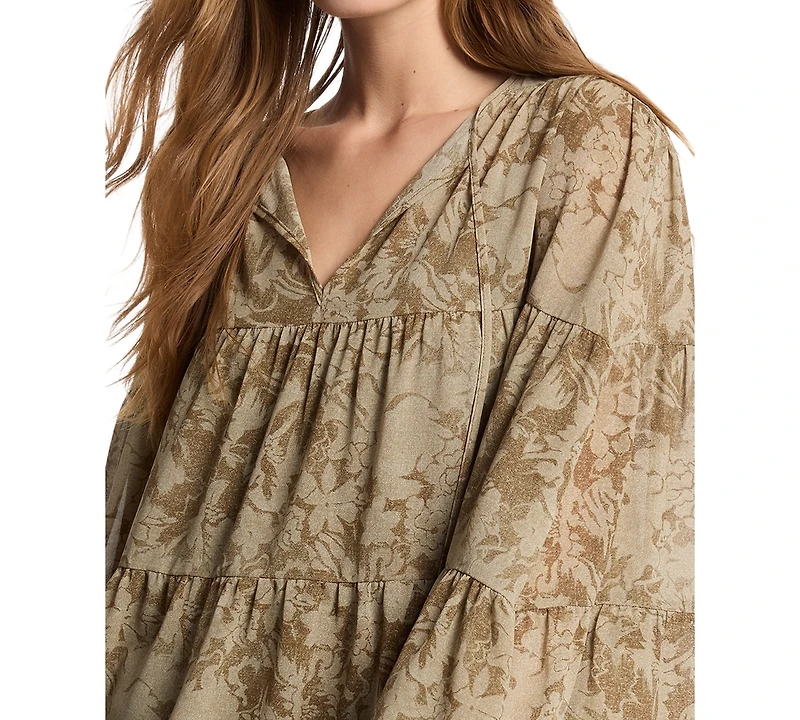 Michael Kors Women's Long-Sleeve Tie-Neck Floral Blouse