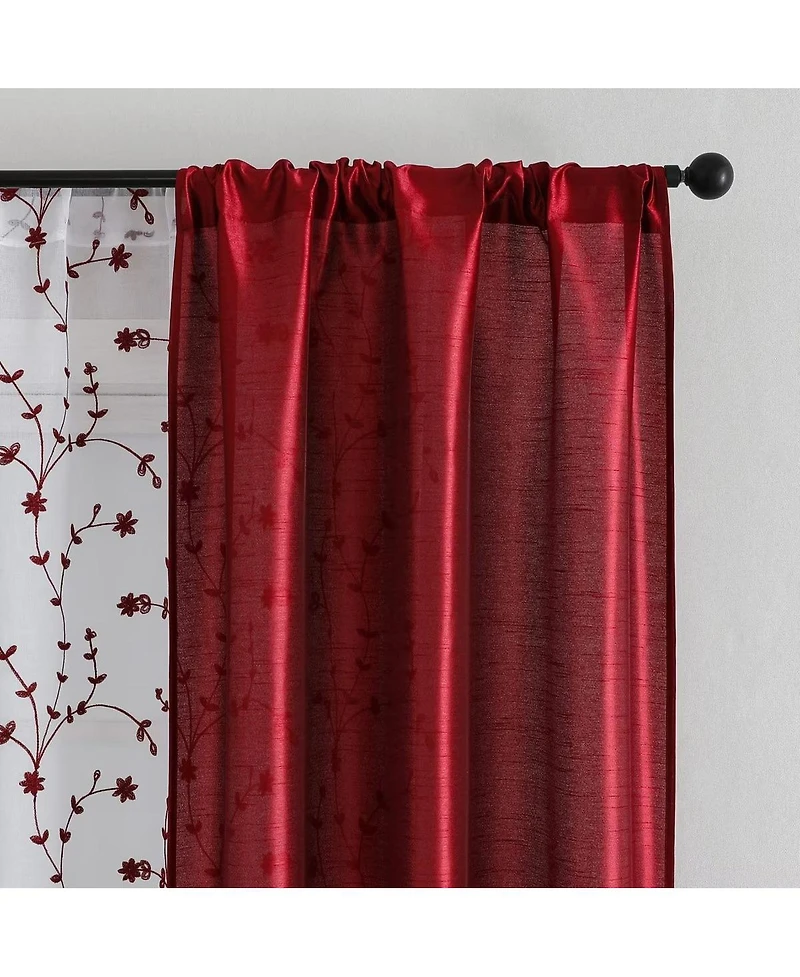 Kate Aurora Gloria Embroidered 6 Piece Rod Pocket Coordinating Sheer Window Curtain Panels