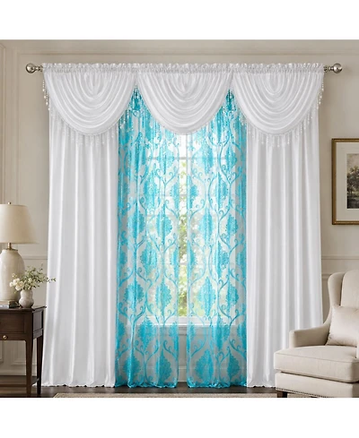 Kate Aurora 7 Piece Hampton Elegance Sheer Curtain Panels And Beaded Valances Set