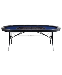 Slickblue 84in Oval Foldable Poker Table for 10 Players with Stainless Cup Holders