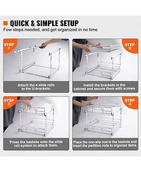 Sugift 2-Tier Pull Out Cabinet Organizer Steel Slide Out Pantry Shelves 15.5inWx22.5inDx19inH