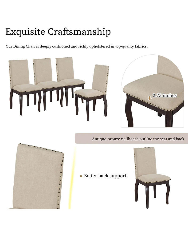 Flynama Set of 2 Upholstered with Rubber Wood Frame, Nailhead Trim Dining Chairs