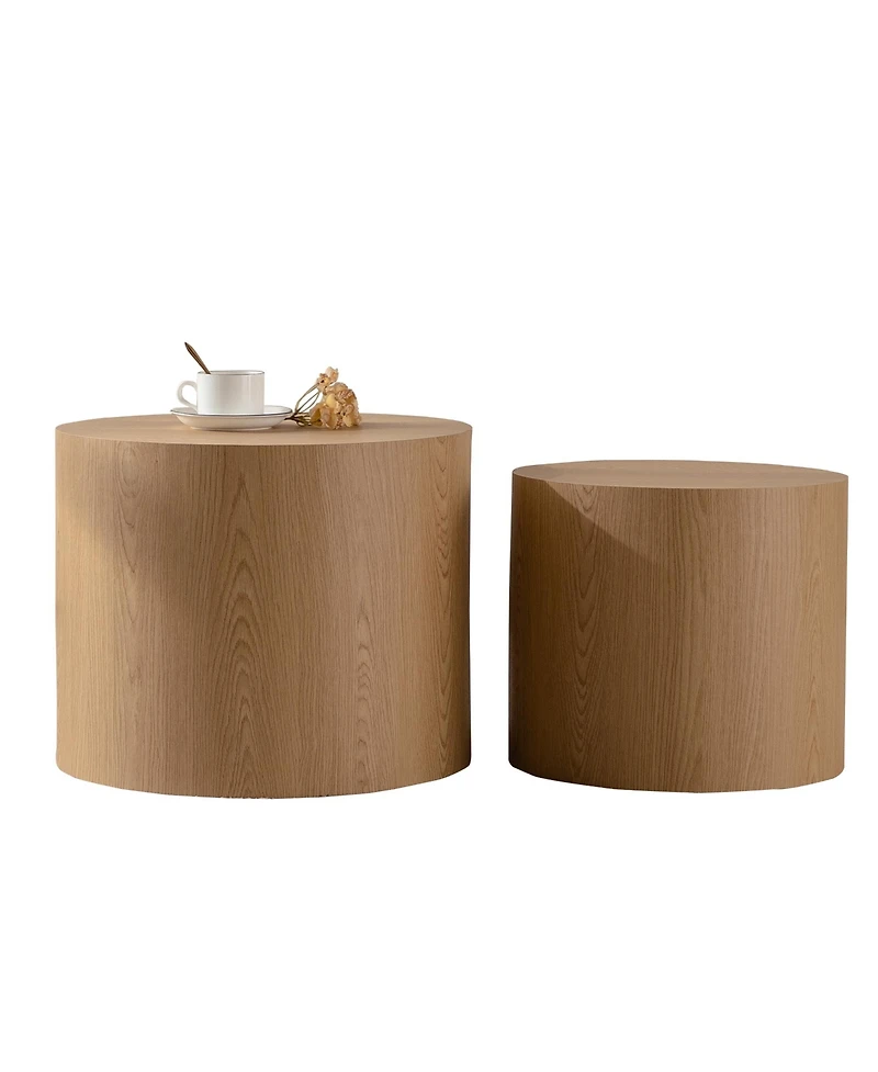 Flynama Set of 2 Nesting Coffee Tables Round Mdf Wood Modern Space Saving Living Room Tables