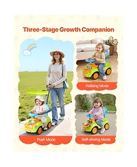 Sugift 3-in-1 Ride-On Push Car with Interactive Steering Wheel, Led Lights & Music, Guardrails, 55 lbs, Ages 19-36 Months