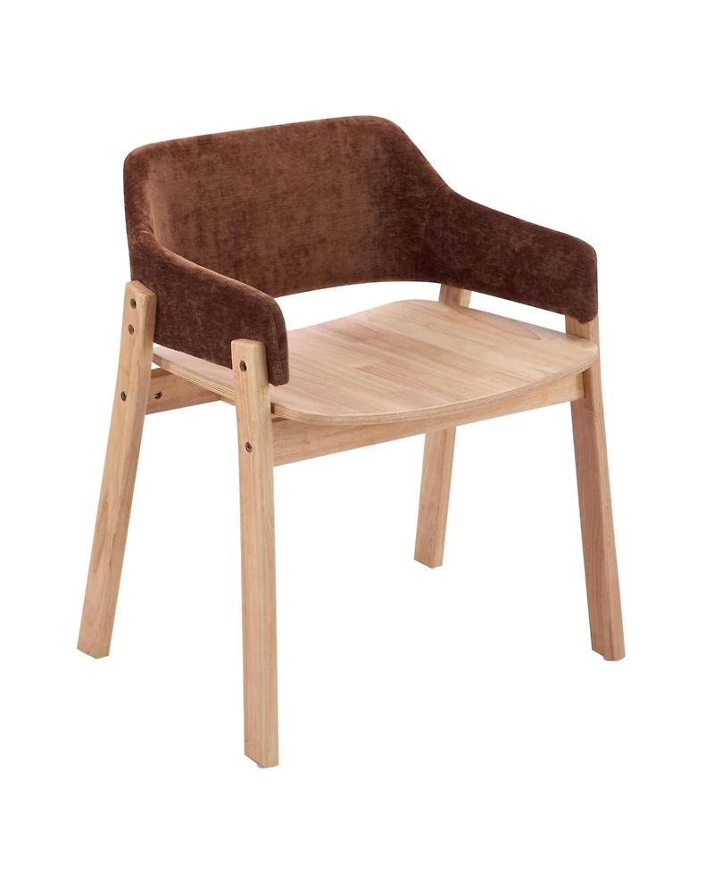 Flynama Set of 2 Fabric Arm Dining Chairs, Natural Rubberwood Frame Farmhouse Accent Chairs