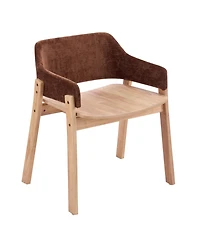 Flynama Set of 2 Fabric Arm Dining Chairs, Natural Rubberwood Frame Farmhouse Accent Chairs