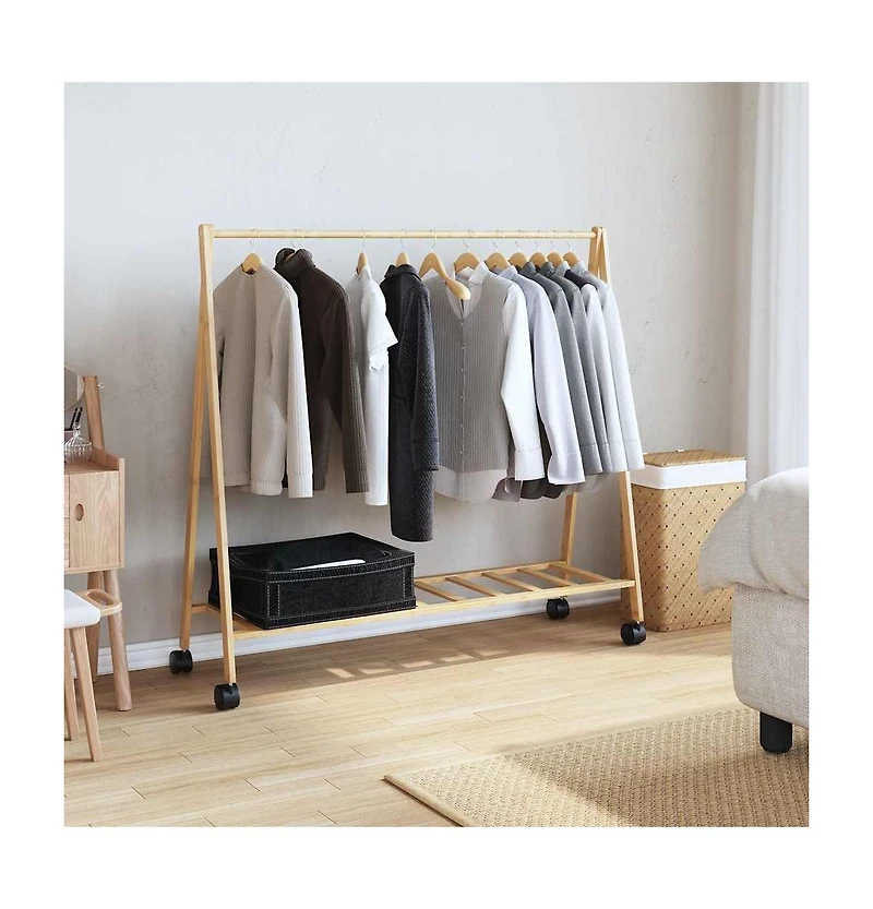 vidaXL Clothes Rack with Shelves and Wheels 41.7"x13.4"x41.9" Bamboo