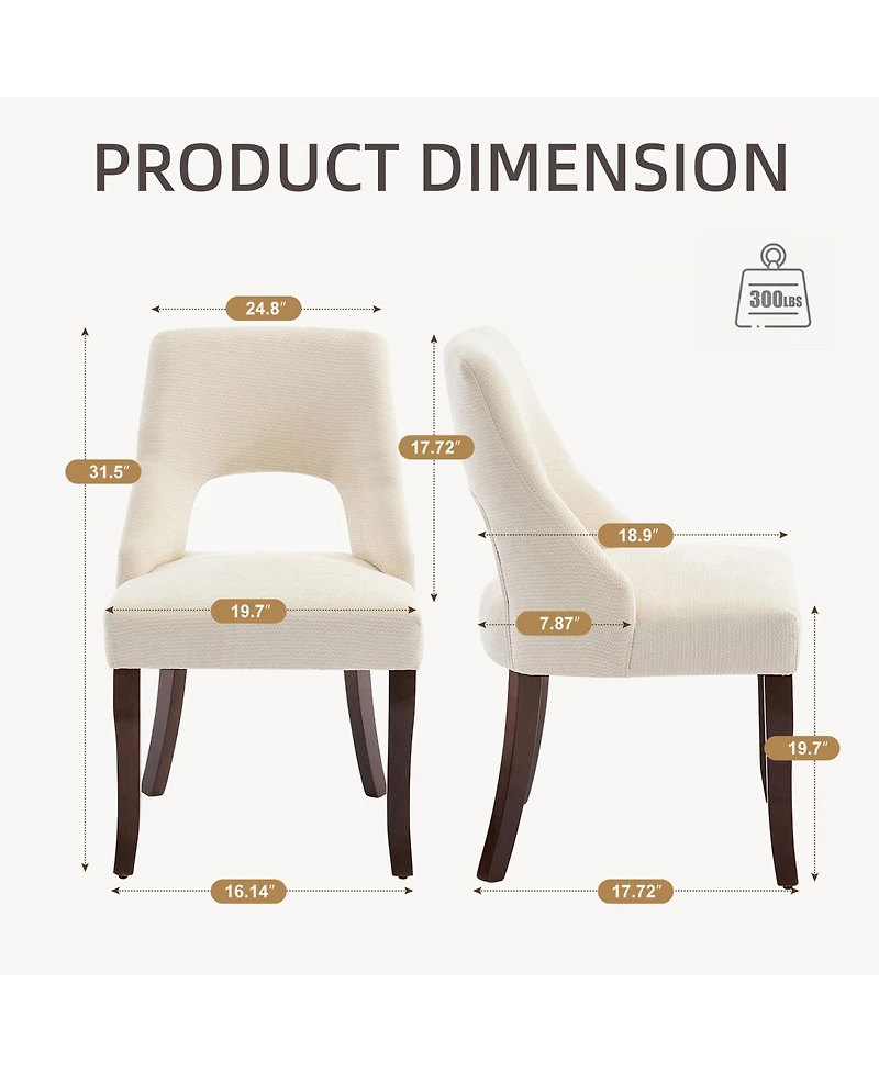 Flynama Set of 2 Tufted Chenille, Curved Rubberwood Legs Dining Chairs