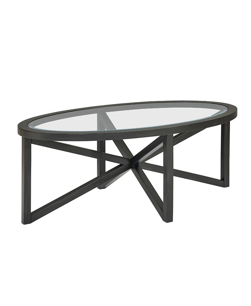 Flynama 46.5 Inch Round Tempered Glass Coffee Table, Solid Wood Base Anti-Scratch Accent Table for Living Room and Terrace