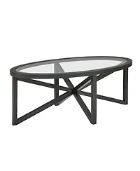 Flynama 46.5 Inch Round Tempered Glass Coffee Table, Solid Wood Base Anti-Scratch Accent Table for Living Room and Terrace