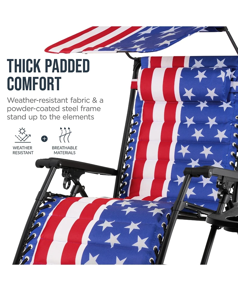Best Choice Products Oversized Padded Zero Gravity Chair w/ Canopy Headrest Cup Holder Side Tray