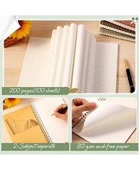 Danrong 2 Subject Spiral Notebooks College Ruled 100 Sheets Durable Pocket Divider Bulk for Office School Home