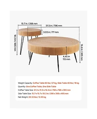Slickblue 2 Piece Round Coffee Table Set with End Table and Metal Legs