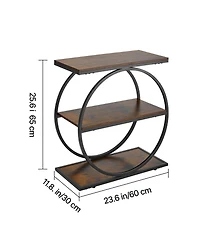 Sugift 3-Tier Narrow End Table with Open Storage Shelves Round Metal Frame Wood Nightstand Desk