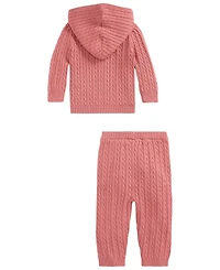 Polo Ralph Lauren Baby Girls' Mini-Cable Full-Zip Hoodie and Pants, 2-Piece Set