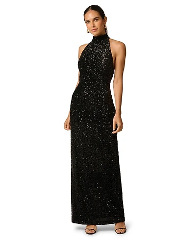 Adrianna Women's Halter Sequin Open-Back Long Dress