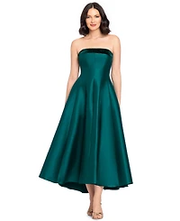 Betsy & Adam Women's Strapless Mikado With Velvet Stripe High Low Fit Flare Dress
