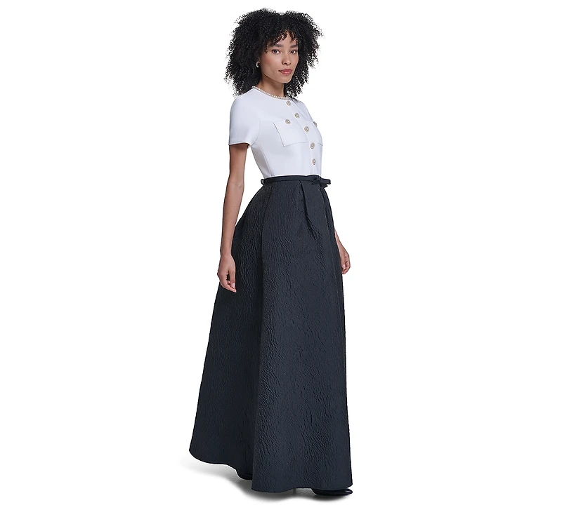 Karl Lagerfeld Paris Women's Textured Maxi A-Line Gown