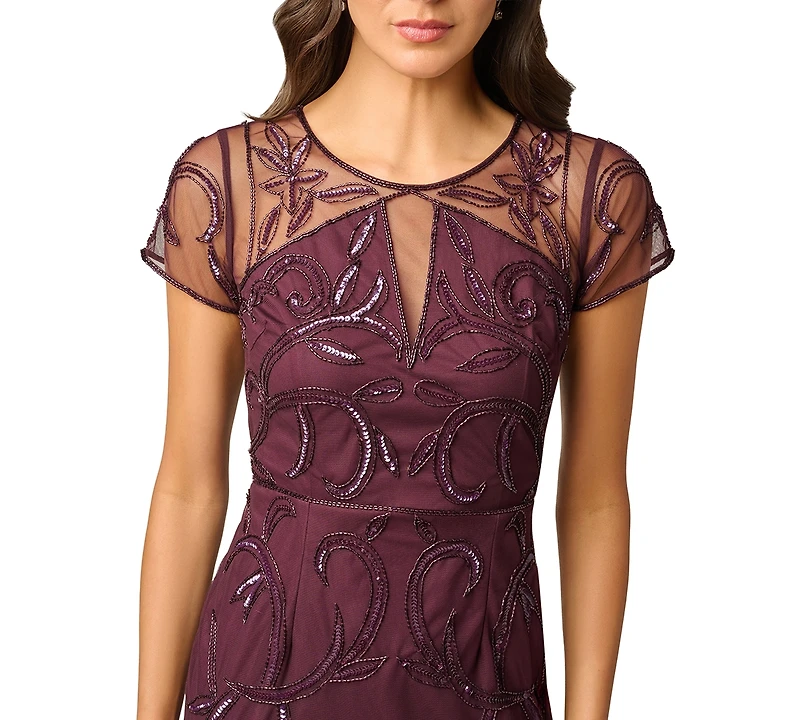 Adrianna Papell Women's Beaded Short-Sleeve Sheath Dress