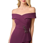 Adrianna Papell Women's Off-the-Shoulder Column Ruffle Gown