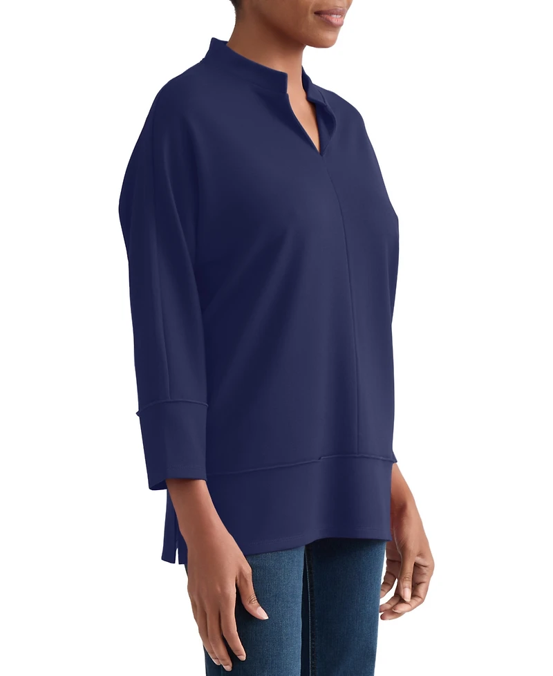 Jones New York Petite Johnny Collar 3/4-Sleeve Knit Blouse