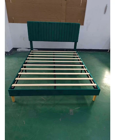 Gaomon Velvet Upholstered Platform Bed Frame with Adjustable Headboard, Vertical Channel Tufted