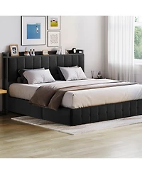 Gaomon King Bed Frame with Lift Up Storage, Bed with Storage Headboard and Charging Station, Metal Platform Bed .