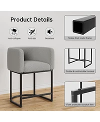 Bar Stools Set of 4 - Modern Lambswool Upholstered Counter Height Chairs with Backrest and Arms, Sturdy Black Metal Frame for Kitchen Island