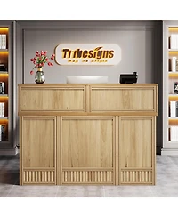Tribesigns 57" Reception Desk with Counter, Oak