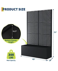 46.5"W x 15.7"D 71"H Metal Trellis with Planter Box, Laser Cut Privacy Screen for Climbing Plants, Garden, Patio, Backyard, Black