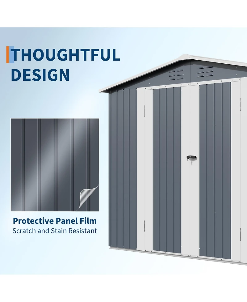 8 x 6 ft Outdoor Storage Shed with A-Frame Roof and Double Hinged Doors, Iron Tool House for Backyard Garden Patio, Gray