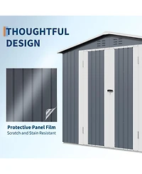 8 x 6 ft Outdoor Storage Shed with A-Frame Roof and Double Hinged Doors, Iron Tool House for Backyard Garden Patio, Gray