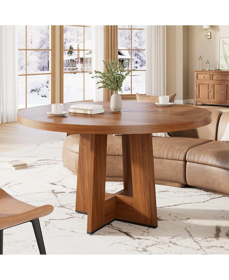 Dining Table, 47 in Round Kitchen Table for 4-6 | Farmhouse Circle Dining Table, Sturdy Pedestal Base for Dining Room