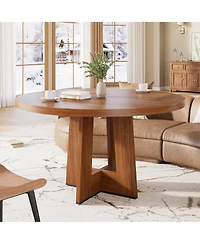 Dining Table, 47 in Round Kitchen Table for 4-6 | Farmhouse Circle Dining Table, Sturdy Pedestal Base for Dining Room