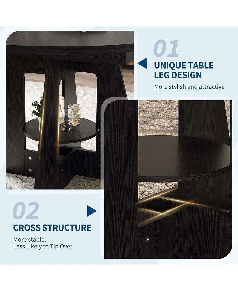 59'' Oval Dining Table with Built-In Storage Shelf, Pedestal Base Dining Furniture Accommodating 4-8 Diners, Storage Table for Kitchen, Dining Room