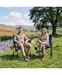 Portable Folding Rocking Camping Chair with Cup Holder, Breathable Backrest