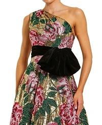 Mac Duggal Women's One-Shoulder Floral Sequin Ball Gown with Velvet Bow