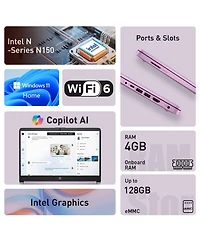 Hp Essential 14" Laptop, Intel N-Series N150, Intel Graphics, 4GB Ram, 128GB eMMC, Wi-Fi 6, Windows 11 Home, Purple