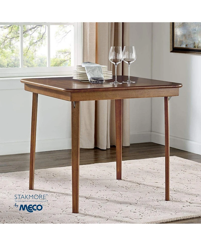 Meco Stakmore Classic Straight Edge Solid Wood Folding Card Table, Cherry Frame