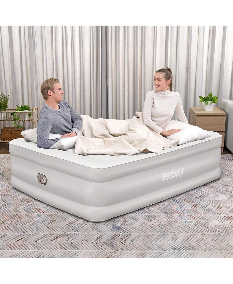 Bestway Tritech 20" Queen Air Mattress, Airbed with Built-in Ac Pump, Warm Gray
